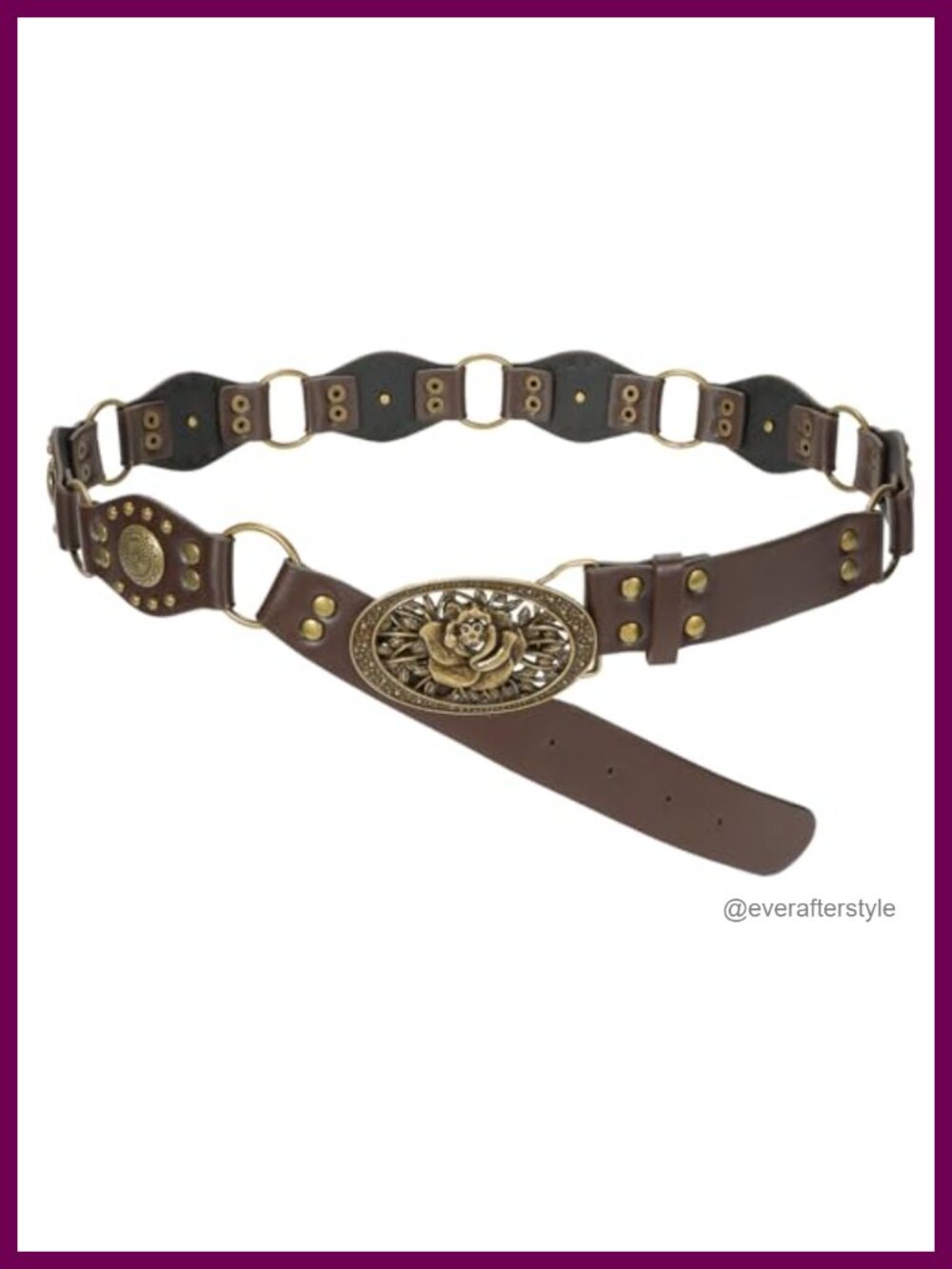 Faux Leather Western Belt Vintage Buckle Rivet Studded Cowgirl Belt
